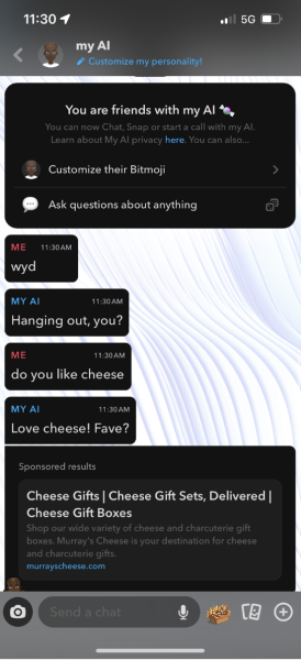 MyAI responds in real-time (screenshot from Kenzie Henegars iPhone.)
